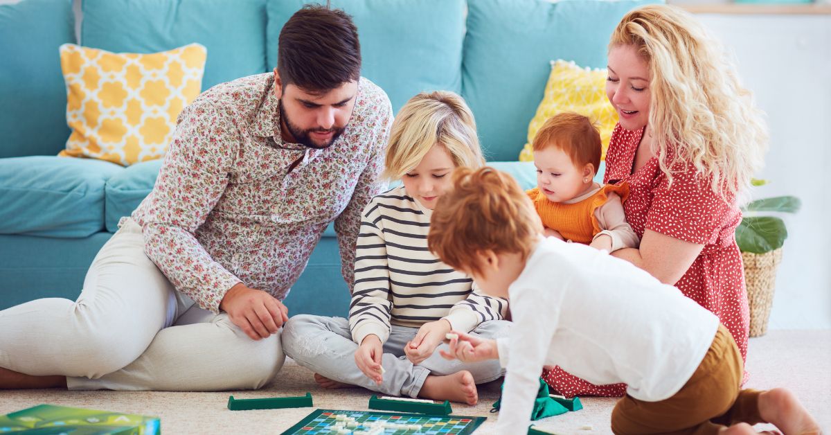 family playing board games on a rainy day in a vacation rental home