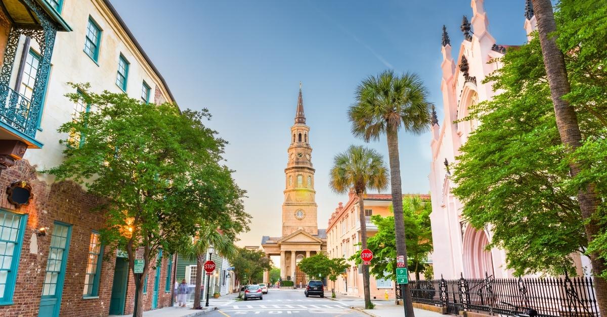 downtown charleston view of street church steeple